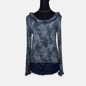 Jones New York Women's Animal Print Long Sleeve Top - Black and Gray